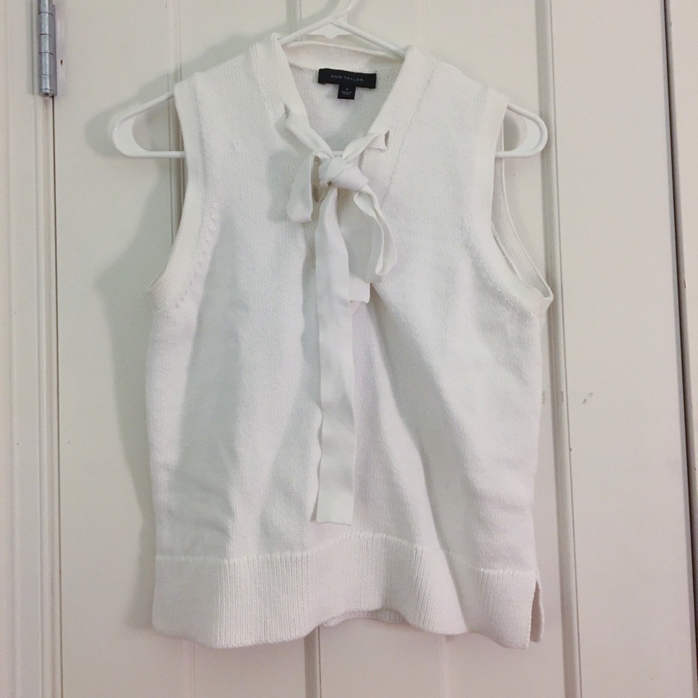 ANN TAYLOR White Lace Up Top